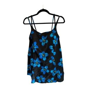 Woman’s Elegant Black and Blue Floral One-Piece Swimdress Swimsuit